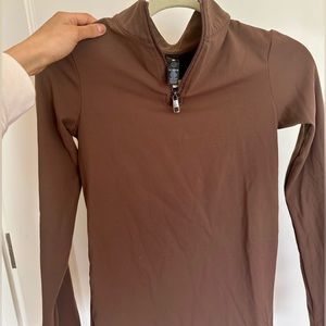 Chocolate brown quarter zip workout top
